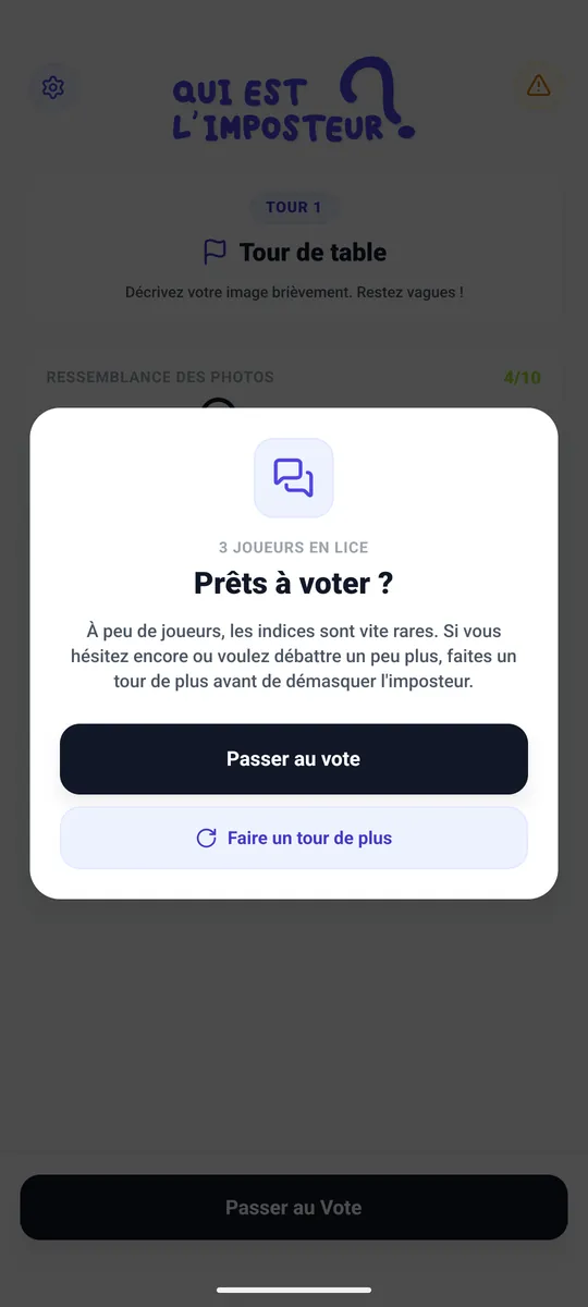 For 3 or 4 players: vote immediately or take an extra clue round.