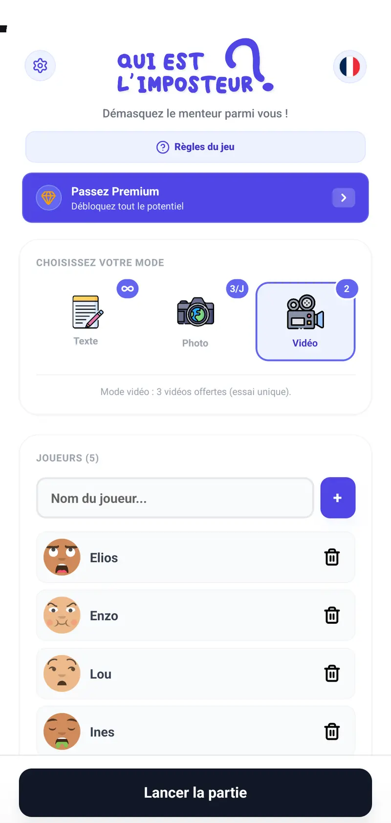 Startbildschirm der App Wer ist der Impostor?